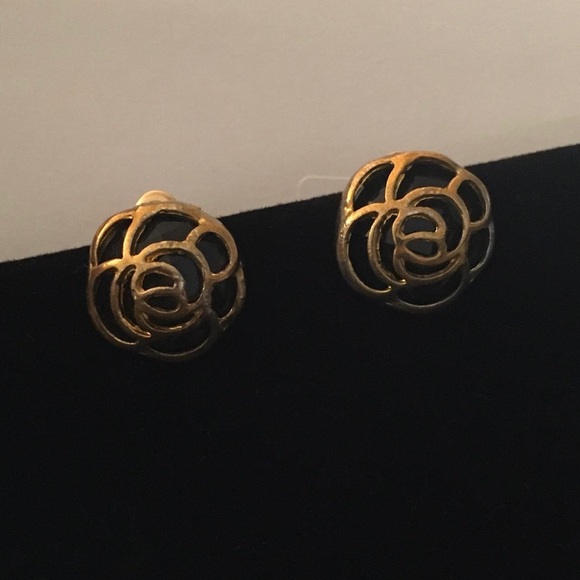 Gold-tone + Glass Soldered Rosebud Post Earrings - Picture 1 of 3